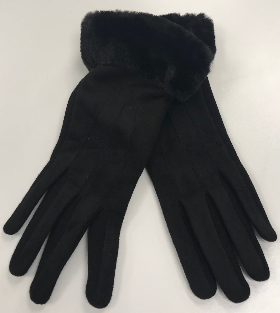 Velvet Faux Fur Cuff Fleece Lined Gloves With Finger Pad