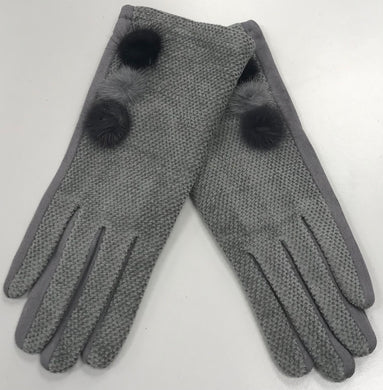 3 Pom Pom Side Detail  Fleece Lined Gloves With Finger Pad