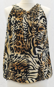 Sleeveless Animal Print Neck-Tie Top