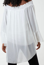 Load image into Gallery viewer, Bardot Flounce Cuff Dip Hem Kined Blouse