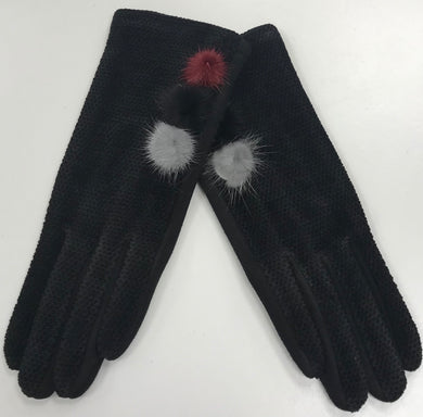 3 Pom Pom Side Detail Fleece Lined Gloves With Finger Pad