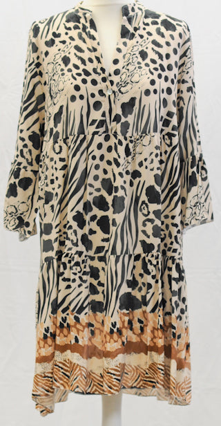 Safari Print Dress With Abalone Buttons