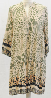 Safari Print Dress With Abalone Buttons