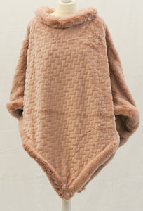 Faux Fur Collar Heart Detail Poncho