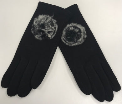 Pom Pom Detail Fleece Lined Gloves With Finger Pad