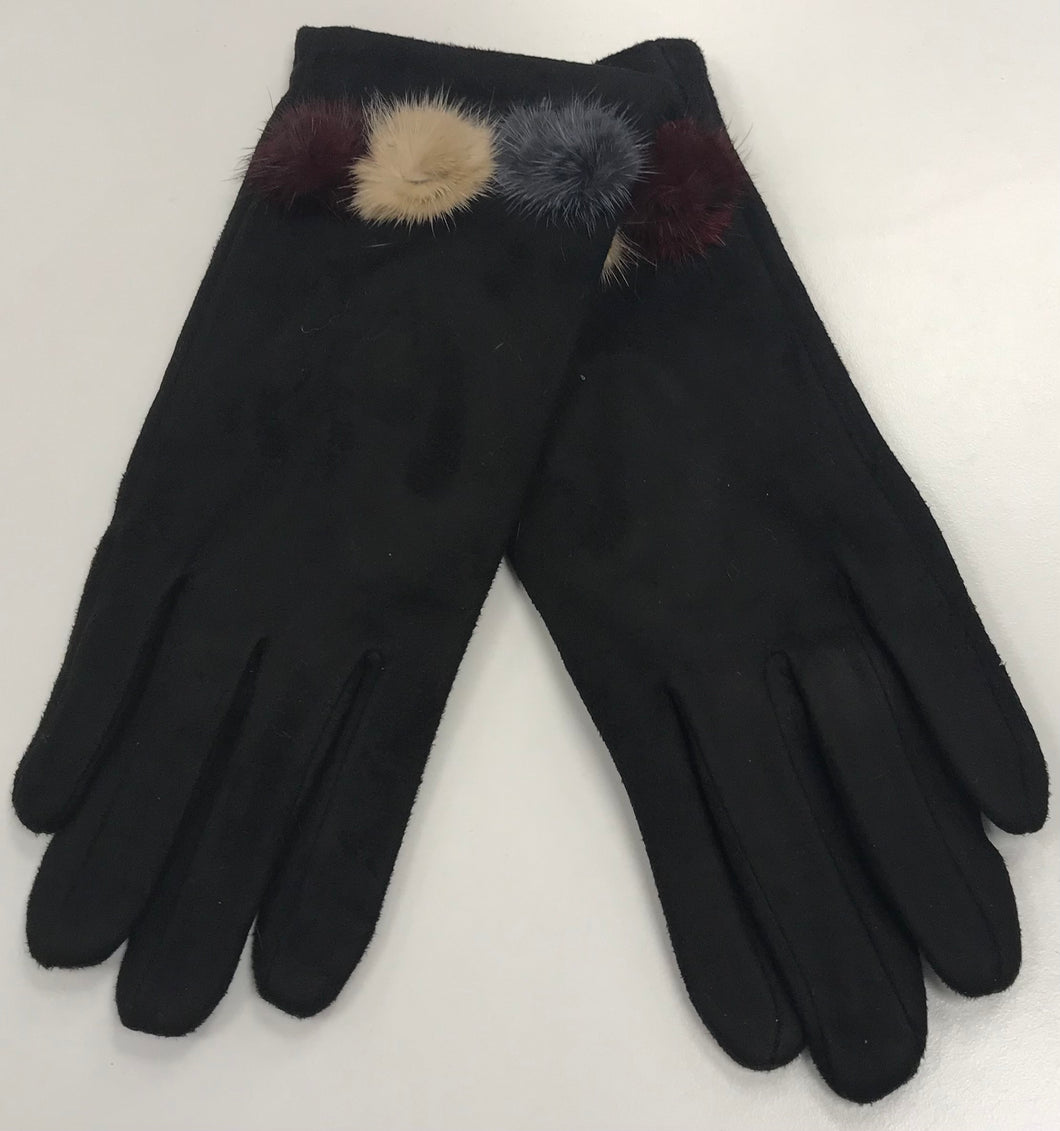 3 Pom Pom Detail Fleece Lined Gloves With Finger Pad