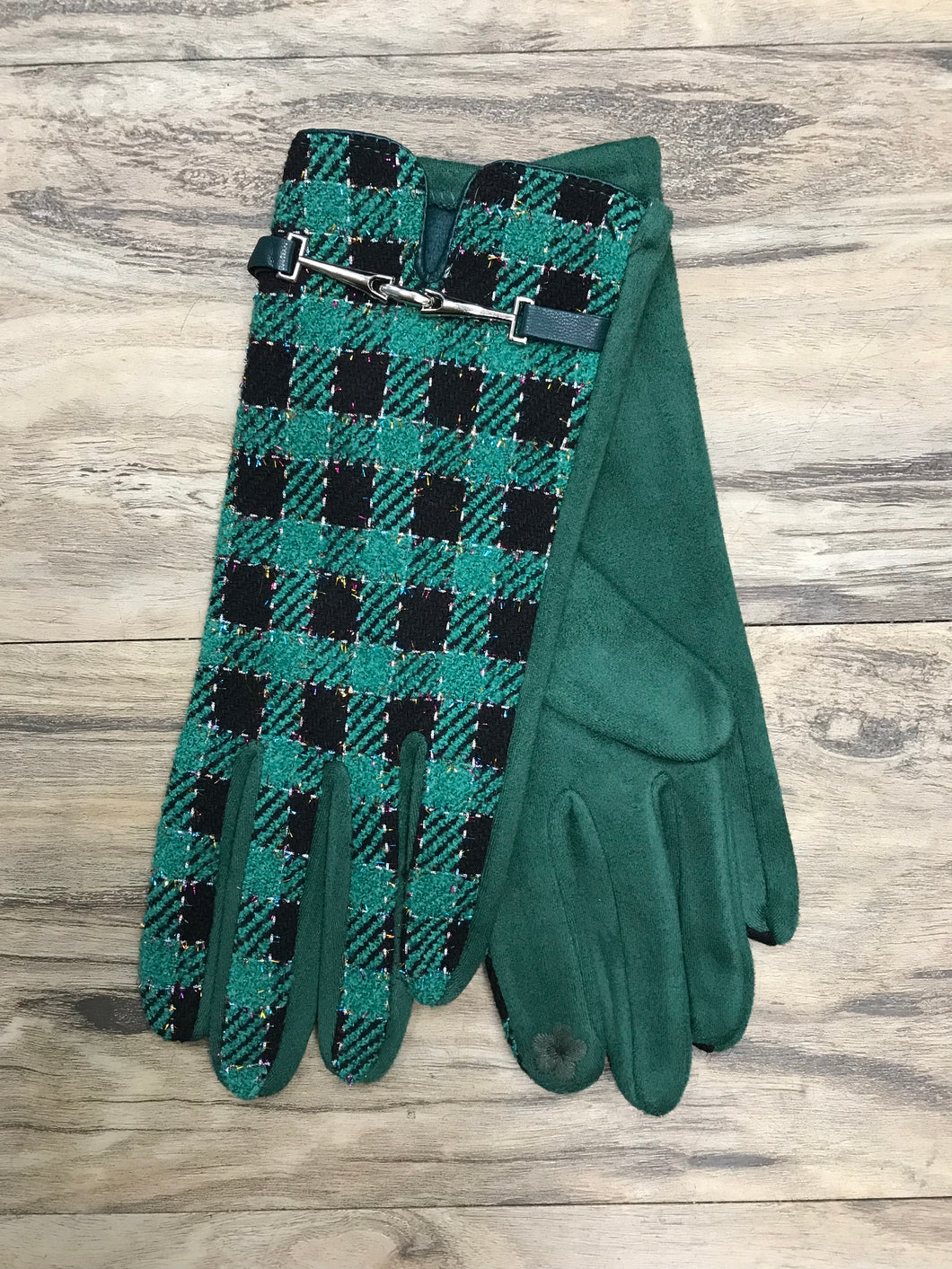 Chequered Sparkle Gloves With Finger Pad