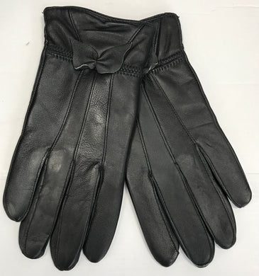 Genuine Leather Bow Detail Gloves