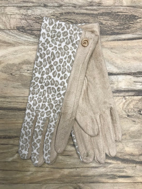 Flock Lined Leopard Print Gloves With Finger Pad
