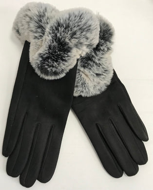 Faux Fur Cuff Fleece Lined Gloves With Finger Pad